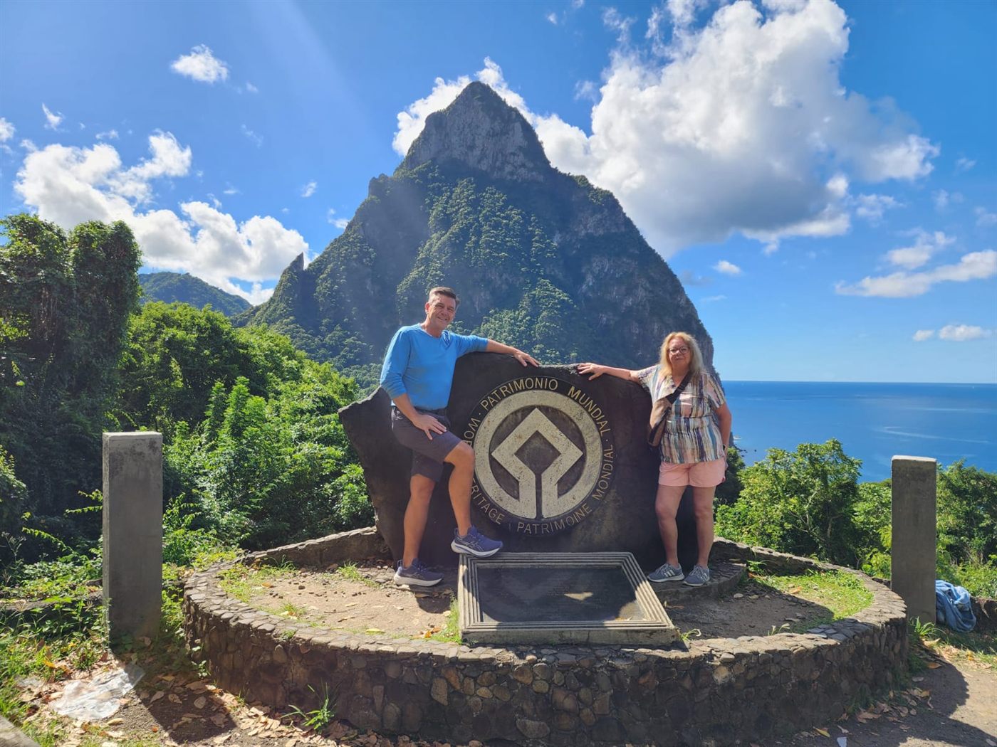 Guests at the Pitons UNESCO World Heritage marker